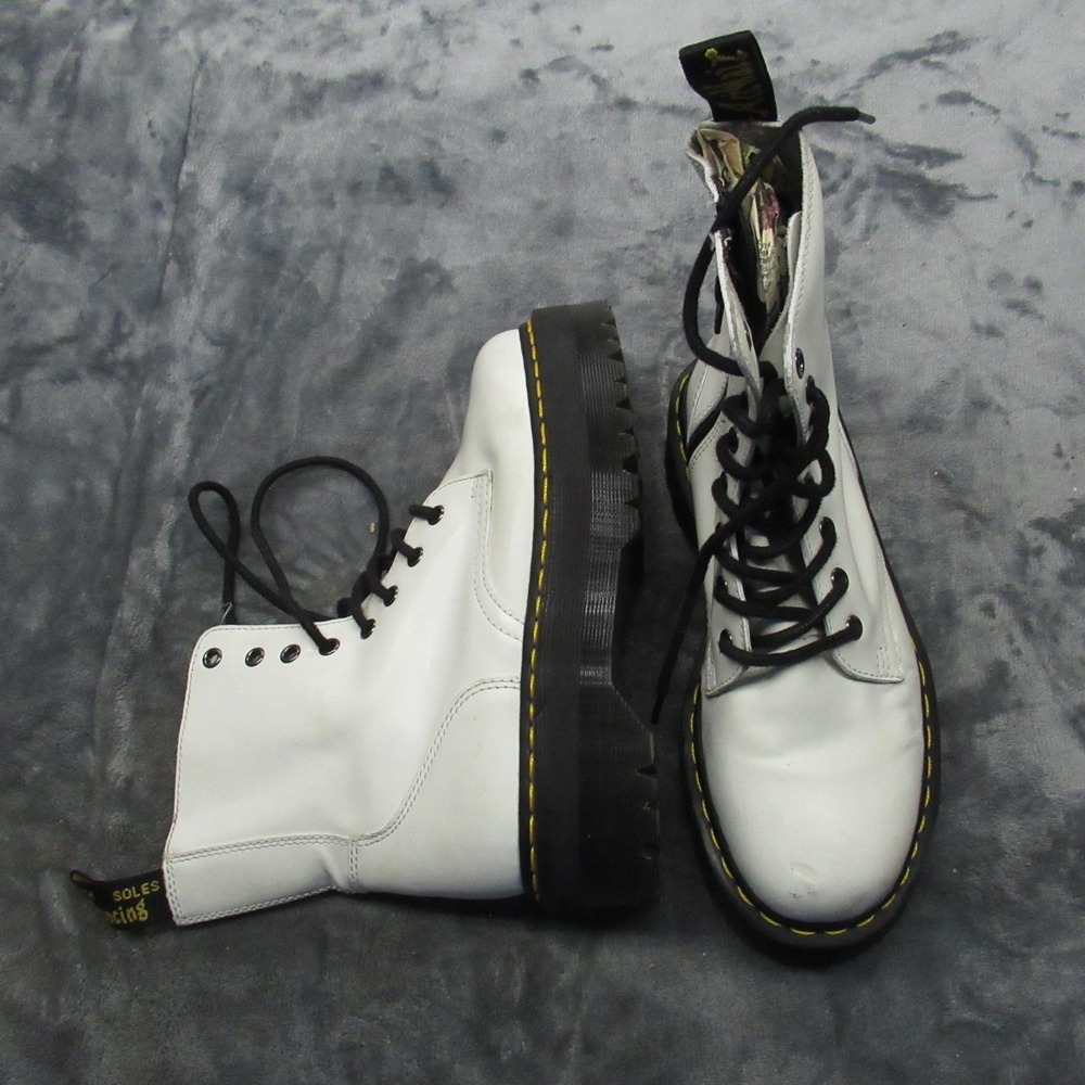Dr Martens Unisex 8W 7M‎ Jadon Boots White Leather Platform Chunky Combat READ